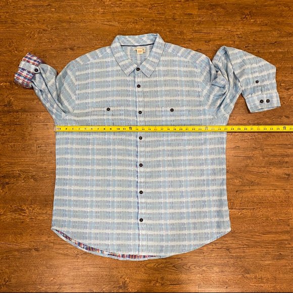 Carbon 2 Cobalt Sea Change Chambray Textured Patchwork Button Up Shirt Men's 2XL - Picture 10 of 11